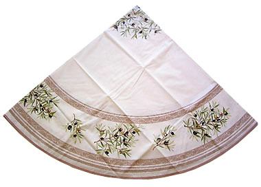 French Round Tablecloth Coated (olives 05. white x beige) - Click Image to Close